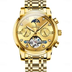 OLEVS Men Mechanical Watch Creative Outdoor Fashion Casual Automatic Self-winding Moon phase Luminous Calendar Steel Watch