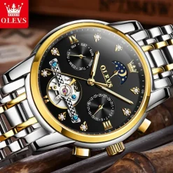 OLEVS Men Mechanical Watch Creative Outdoor Fashion Casual Automatic Self-winding Moon phase Luminous Calendar Steel Watch