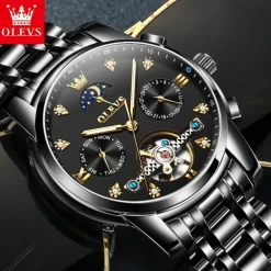 OLEVS Men Mechanical Watch Creative Outdoor Fashion Casual Automatic Self-winding Moon phase Luminous Calendar Steel Watch