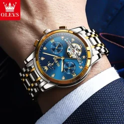 OLEVS Men Mechanical Watch Creative Outdoor Fashion Casual Automatic Self-winding Moon phase Luminous Calendar Steel Watch