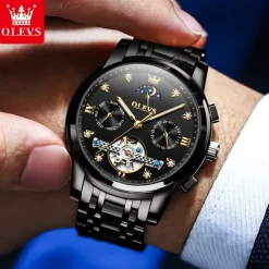 OLEVS Men Mechanical Watch Creative Outdoor Fashion Casual Automatic Self-winding Moon phase Luminous Calendar Steel Watch