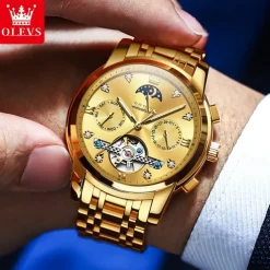 OLEVS Men Mechanical Watch Creative Outdoor Fashion Casual Automatic Self-winding Moon phase Luminous Calendar Steel Watch