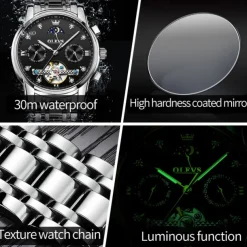 OLEVS Men Mechanical Watch Creative Outdoor Fashion Casual Automatic Self-winding Moon phase Luminous Calendar Steel Watch