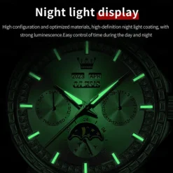 OLEVS Men Mechanical Watch Fashion Business Wristwatch Automatic Self-winding Moon phase Luminous Perpetual Calendar Steel Leather Watch