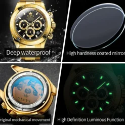 OLEVS Men Mechanical Watch Fashion Business Wristwatch Automatic Self-winding Luminous Calendar Waterproof Steel Watch