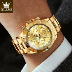 OLEVS Men Mechanical Watch Fashion Business Wristwatch Automatic Self-winding Luminous Calendar Waterproof Steel Watch