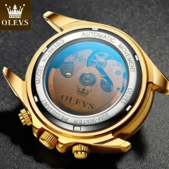 OLEVS Men Mechanical Watch Fashion Business Wristwatch Automatic Self-winding Luminous Calendar Waterproof Steel Watch