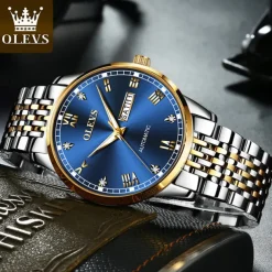 OLEVS Men Mechanical Watch Fashion Casual Wristwatch Automatic Self-winding Luminous Calendar Date Week Steel Watch