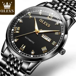 OLEVS Men Mechanical Watch Fashion Casual Wristwatch Automatic Self-winding Luminous Calendar Date Week Steel Watch