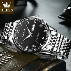 OLEVS Men Mechanical Watch Fashion Casual Wristwatch Automatic Self-winding Luminous Calendar Date Week Steel Watch