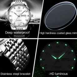 OLEVS Men Mechanical Watch Fashion Casual Wristwatch Automatic Self-winding Luminous Calendar Date Week Steel Watch