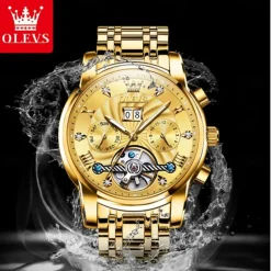 OLEVS Men Mechanical Watch Fashion Casual Wristwatch Automatic Self-winding Tourbillon Luminous Calendar Steel Watch