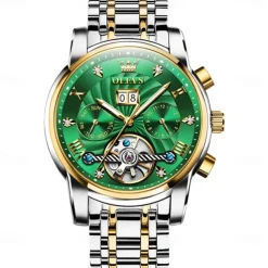 OLEVS Men Mechanical Watch Fashion Casual Wristwatch Automatic Self-winding Tourbillon Luminous Calendar Steel Watch