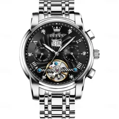 OLEVS Men Mechanical Watch Fashion Casual Wristwatch Automatic Self-winding Tourbillon Luminous Calendar Steel Watch
