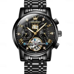 OLEVS Men Mechanical Watch Fashion Casual Wristwatch Automatic Self-winding Tourbillon Luminous Calendar Steel Watch