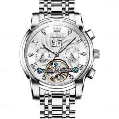 OLEVS Men Mechanical Watch Fashion Casual Wristwatch Automatic Self-winding Tourbillon Luminous Calendar Steel Watch