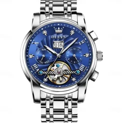 OLEVS Men Mechanical Watch Fashion Casual Wristwatch Automatic Self-winding Tourbillon Luminous Calendar Steel Watch
