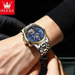 OLEVS Men Mechanical Watch Fashion Casual Wristwatch Automatic Self-winding Tourbillon Luminous Calendar Steel Watch