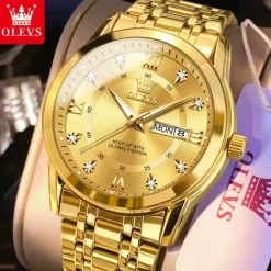 OLEVS Men Quartz Watch Fashion Business Wristwatch Luminous Calendar Date Week Waterproof Steel Watch