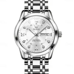OLEVS Men Quartz Watch Fashion Business Wristwatch Luminous Calendar Date Week Waterproof Steel Watch