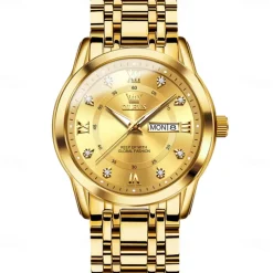 OLEVS Men Quartz Watch Fashion Business Wristwatch Luminous Calendar Date Week Waterproof Steel Watch