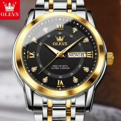 OLEVS Men Quartz Watch Fashion Business Wristwatch Luminous Calendar Date Week Waterproof Steel Watch