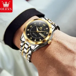 OLEVS Men Quartz Watch Fashion Business Wristwatch Luminous Calendar Date Week Waterproof Steel Watch