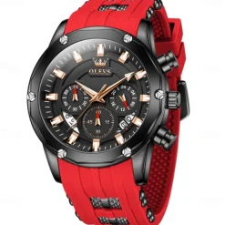 OLEVS Men Quartz Watch Outdoor Sports Fashion Wristwatch Luminous Calendar Chronograph Waterproof Silicone Gel Watch
