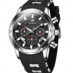 OLEVS Men Quartz Watch Outdoor Sports Fashion Wristwatch Luminous Calendar Chronograph Waterproof Silicone Gel Watch