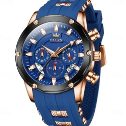 OLEVS Men Quartz Watch Outdoor Sports Fashion Wristwatch Luminous Calendar Chronograph Waterproof Silicone Gel Watch