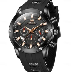 OLEVS Men Quartz Watch Outdoor Sports Fashion Wristwatch Luminous Calendar Chronograph Waterproof Silicone Gel Watch