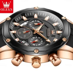 OLEVS Men Quartz Watch Outdoor Sports Fashion Wristwatch Luminous Calendar Chronograph Waterproof Silicone Gel Watch