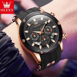 OLEVS Men Quartz Watch Outdoor Sports Fashion Wristwatch Luminous Calendar Chronograph Waterproof Silicone Gel Watch