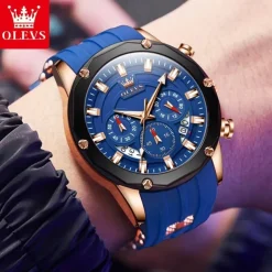 OLEVS Men Quartz Watch Outdoor Sports Fashion Wristwatch Luminous Calendar Chronograph Waterproof Silicone Gel Watch