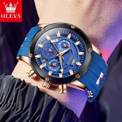 OLEVS Men Quartz Watch Outdoor Sports Fashion Wristwatch Luminous Calendar Chronograph Waterproof Silicone Gel Watch