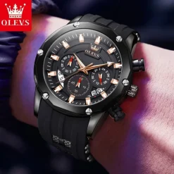 OLEVS Men Quartz Watch Outdoor Sports Fashion Wristwatch Luminous Calendar Chronograph Waterproof Silicone Gel Watch
