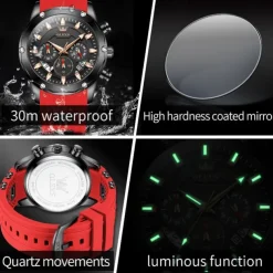 OLEVS Men Quartz Watch Outdoor Sports Fashion Wristwatch Luminous Calendar Chronograph Waterproof Silicone Gel Watch