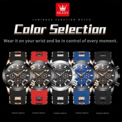 OLEVS Men Quartz Watch Outdoor Sports Fashion Wristwatch Luminous Calendar Chronograph Waterproof Silicone Gel Watch