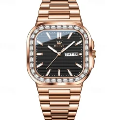 OLEVS Mens Tank Watch Minimalist Diamond Watch Fashion Dress Analog Quartz Mens Watches Rectangular Waterproof Stainless Steel Luminous with Date Watches for Men