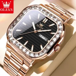 OLEVS Mens Tank Watch Minimalist Diamond Watch Fashion Dress Analog Quartz Mens Watches Rectangular Waterproof Stainless Steel Luminous with Date Watches for Men
