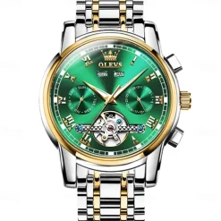 OLEVS TOP Brand Automatic Mechanical Watches Men Luxury Skeleton Flywheel Stainless Steel Waterproof Business Wristwatch 6607