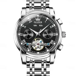 OLEVS TOP Brand Automatic Mechanical Watches Men Luxury Skeleton Flywheel Stainless Steel Waterproof Business Wristwatch 6607