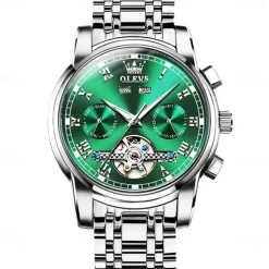 OLEVS TOP Brand Automatic Mechanical Watches Men Luxury Skeleton Flywheel Stainless Steel Waterproof Business Wristwatch 6607