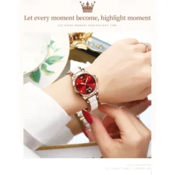 OLEVS Women Mechanical Watch Creative Minimalist Fashion Casual Analog Wristwatch Automatic Self-winding Luminous Calendar Waterproof Ceramic Watch for Women Gift Women Watches