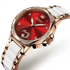OLEVS Women Mechanical Watch Creative Minimalist Fashion Casual Analog Wristwatch Automatic Self-winding Luminous Calendar Waterproof Ceramic Watch for Women Gift Women Watches