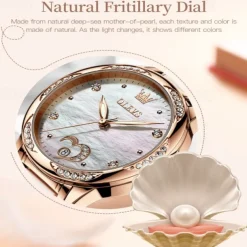 OLEVS Women Mechanical Watch Creative Minimalist Fashion Casual Analog Wristwatch Automatic Self-winding Luminous Calendar Waterproof Ceramic Watch for Women Gift Women Watches