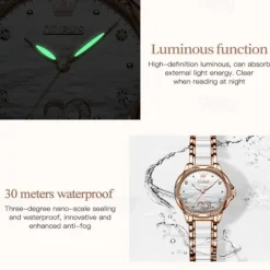 OLEVS Women Mechanical Watch Creative Minimalist Fashion Casual Analog Wristwatch Automatic Self-winding Luminous Calendar Waterproof Ceramic Watch for Women Gift Women Watches