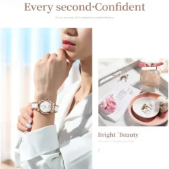 OLEVS Women Mechanical Watch Creative Minimalist Fashion Casual Analog Wristwatch Automatic Self-winding Luminous Calendar Waterproof Ceramic Watch for Women Gift Women Watches