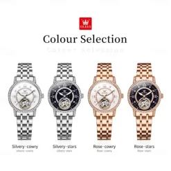 OLEVS Women Mechanical Watch Fashion Casual Wristwatch Automatic Self-winding Luminous Waterproof Decoration Alloy Watch