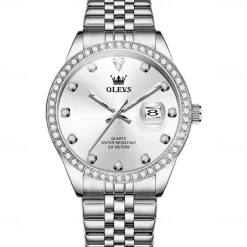 OLEVS Women Men Quartz Watch Minimalist Fashion Casual Wristwatch Luminous Calendar Waterproof Decoration Steel Watch